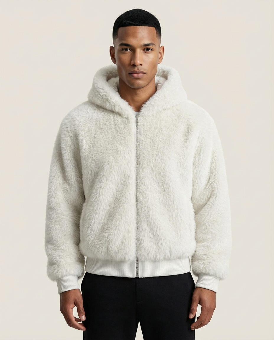 Sweats - Faux Fur Zip-Up Bomber Jacket