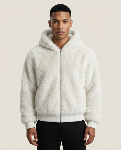 Sweats - Faux Fur Zip-Up Bomber Jacket
