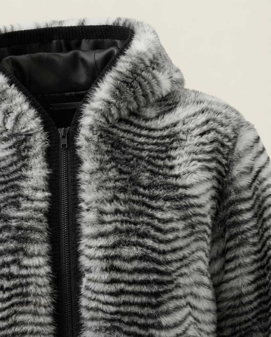 Sweats - Striped Faux Fur Hooded Jacket