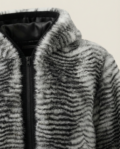 Sweats - Striped Faux Fur Hooded Jacket