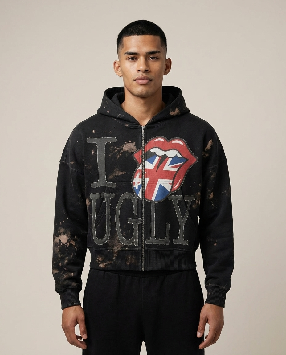 Sweats - Distressed "I Ugly" Full-Zip Hoodie