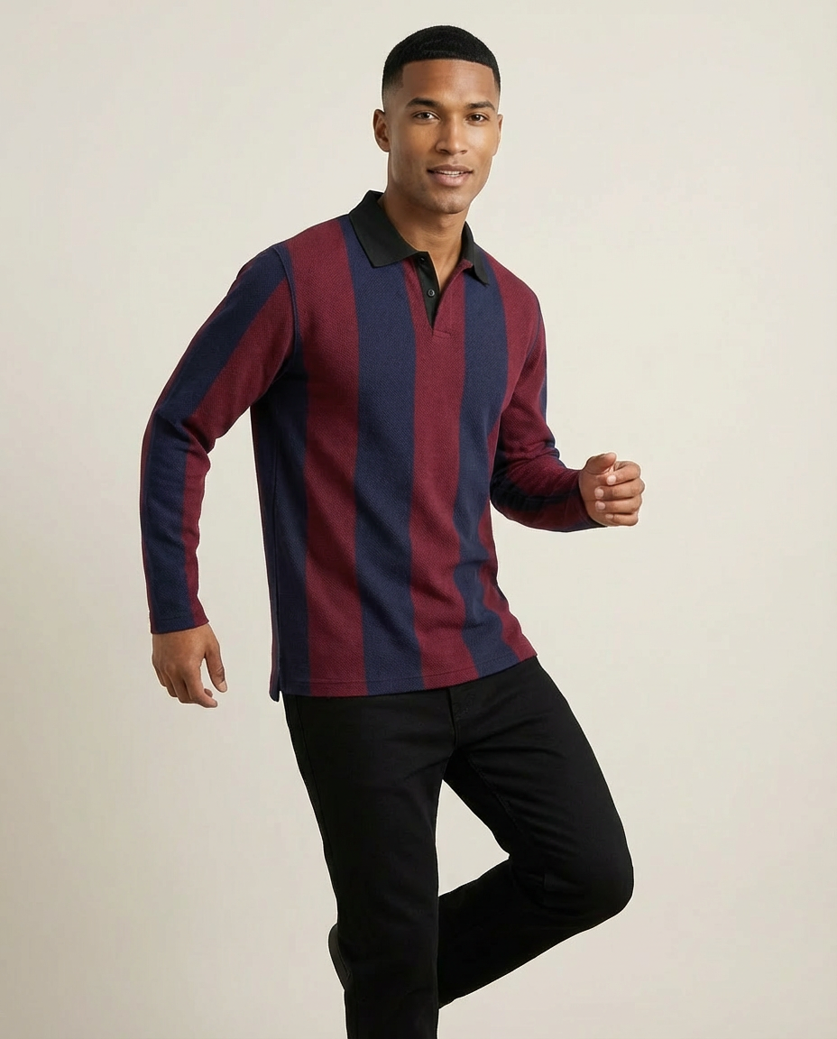 Sweats - Classic Vertical Stripe Polo Sweatshirt