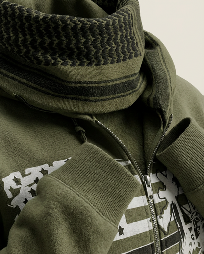Sweats - Graphic Zip-Up Hoodie with Cowl Neck