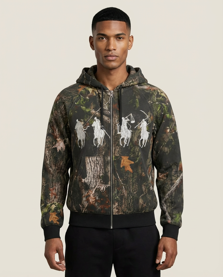 Sweats - Camo Print Graphic Full-Zip Hoodie