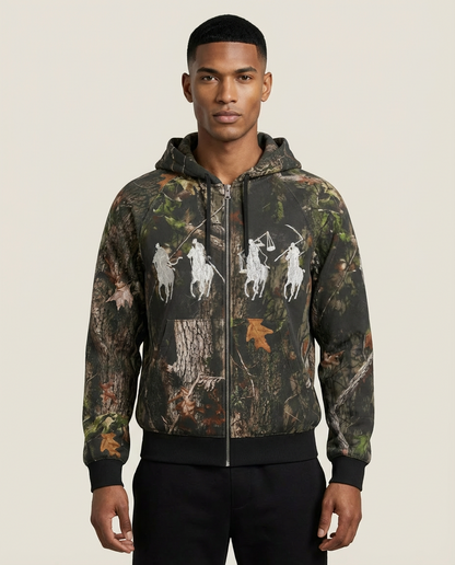 Sweats - Camo Print Graphic Full-Zip Hoodie
