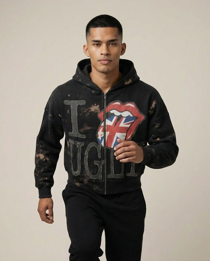 Sweats - Distressed "I Ugly" Full-Zip Hoodie