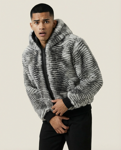 Sweats - Striped Faux Fur Hooded Jacket