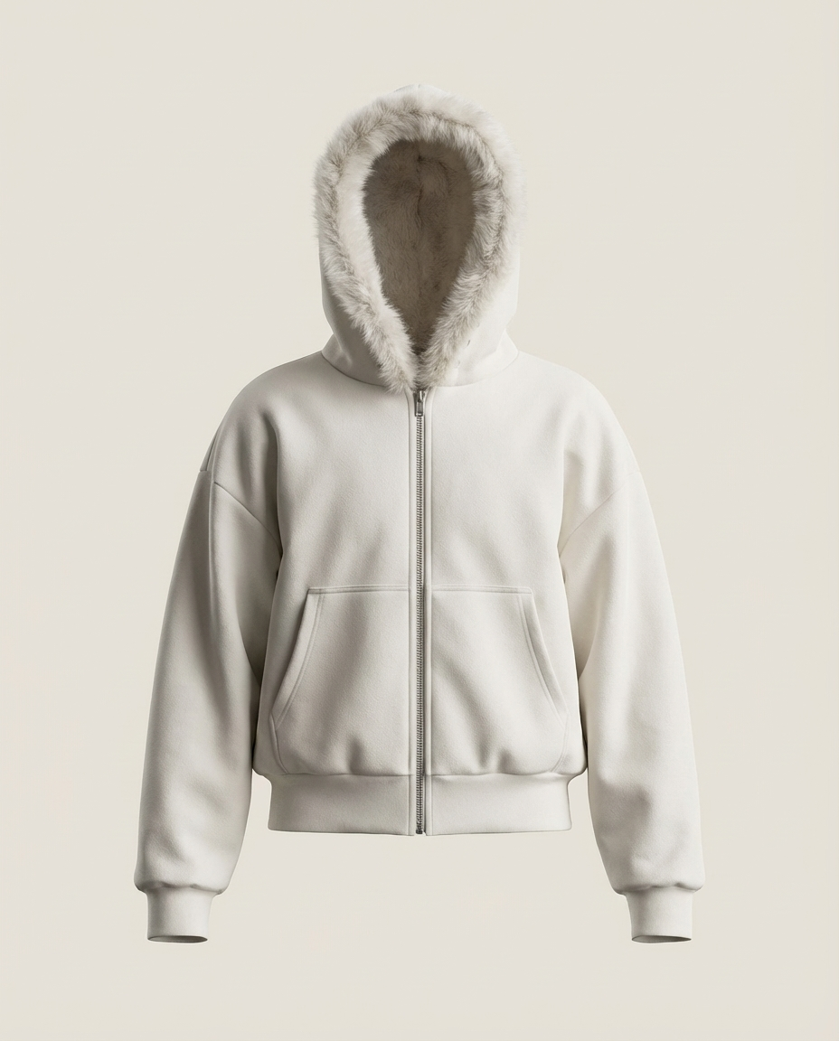 Sweats - Faux Fur Zip-Up Bomber Jacket