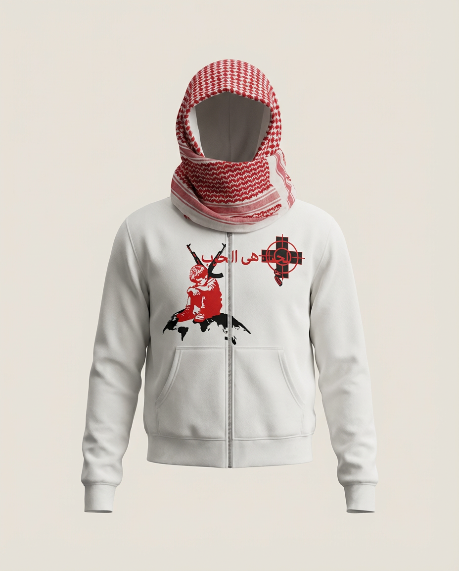 Sweats - Graphic Zip-Up Hoodie with Cowl Neck