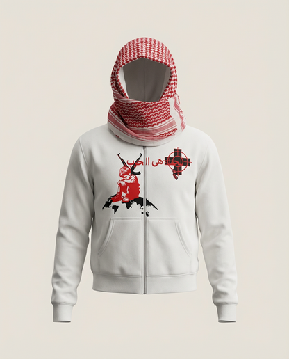 Sweats - Graphic Zip-Up Hoodie with Cowl Neck