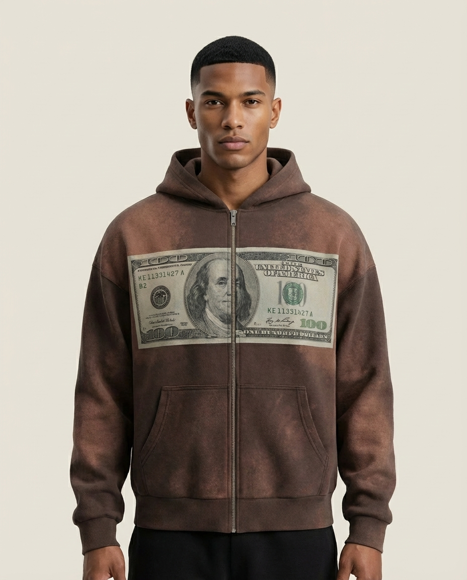 Sweats - 100 Dollar Bill Distressed Zip-Up Hoodie