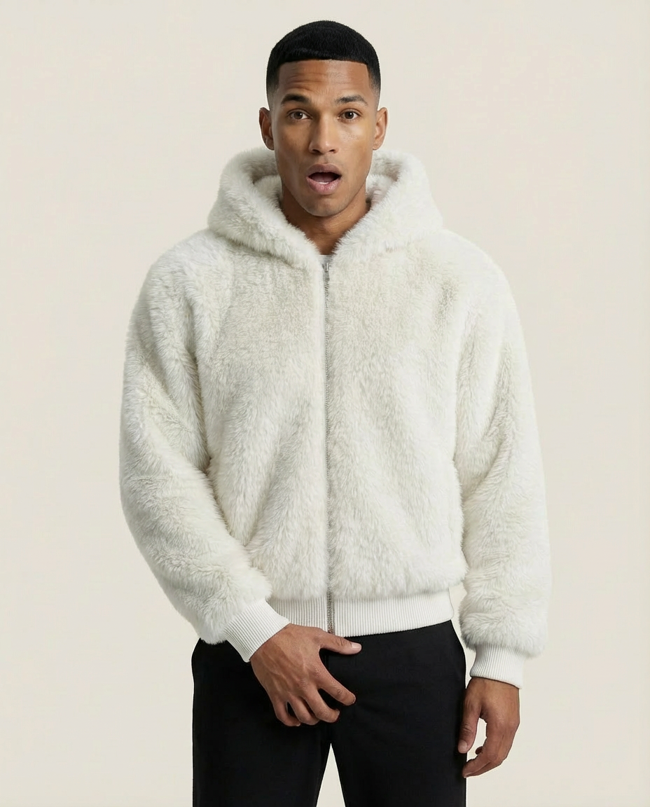 Sweats - Faux Fur Zip-Up Bomber Jacket