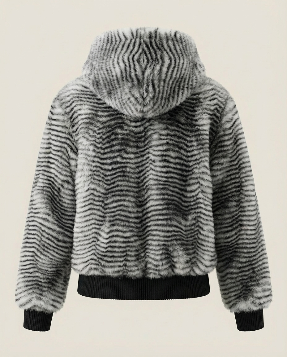 Sweats - Striped Faux Fur Hooded Jacket