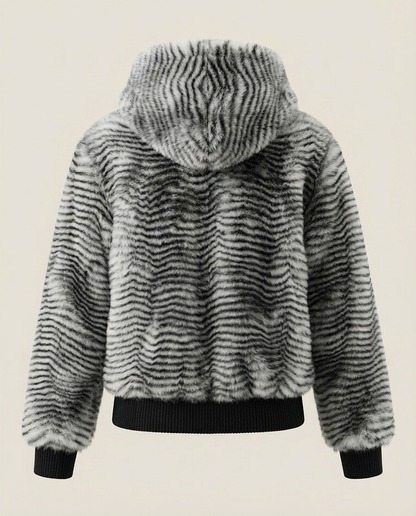 Sweats - Striped Faux Fur Hooded Jacket