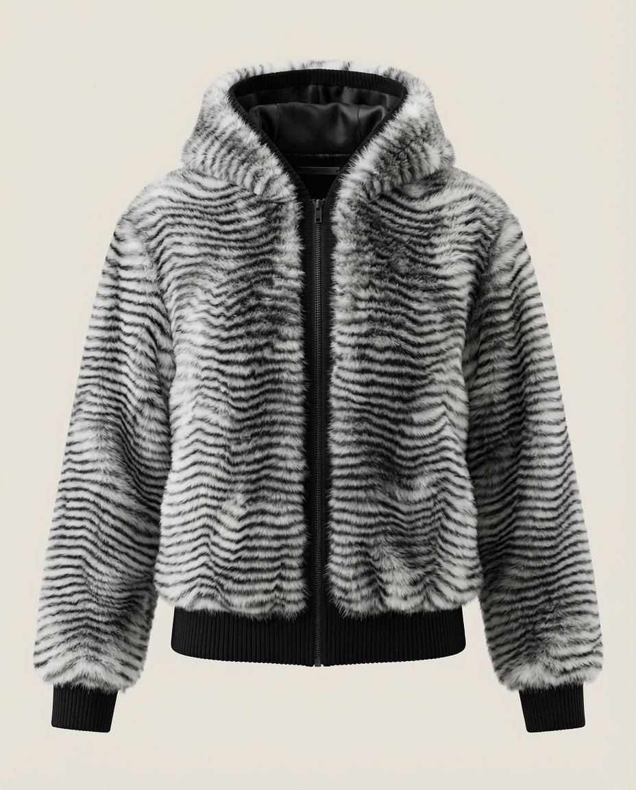 Sweats - Striped Faux Fur Hooded Jacket