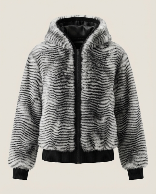 Sweats - Striped Faux Fur Hooded Jacket