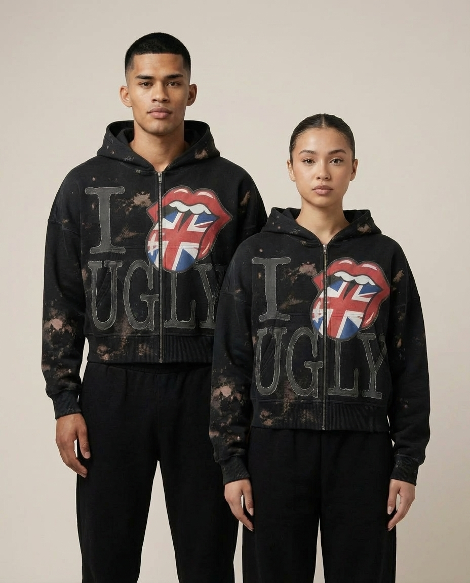 Sweats - Distressed "I Ugly" Full-Zip Hoodie