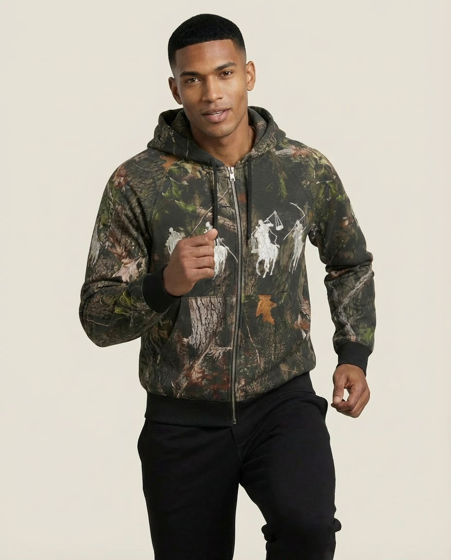 Sweats - Camo Print Graphic Full-Zip Hoodie