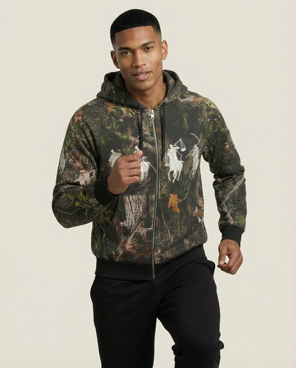Sweats - Camo Print Graphic Full-Zip Hoodie