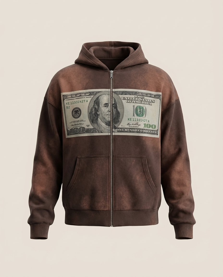 Sweats - 100 Dollar Bill Distressed Zip-Up Hoodie