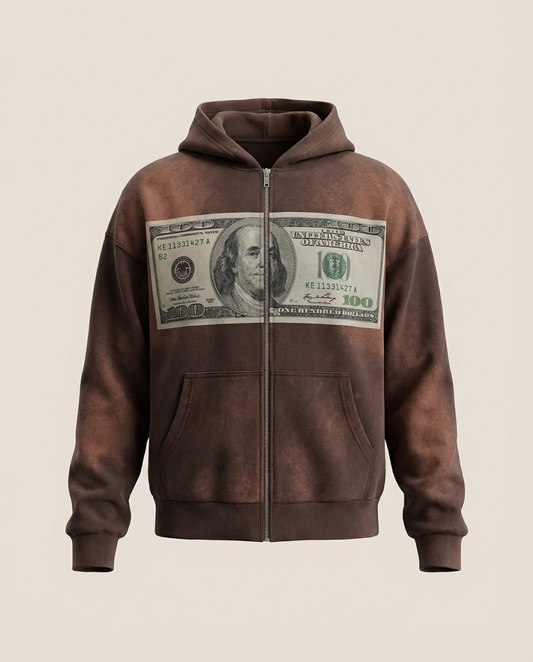 Sweats - 100 Dollar Bill Distressed Zip-Up Hoodie