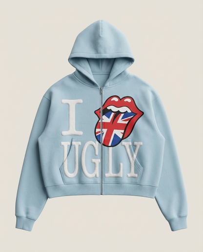 Sweats - Distressed "I Ugly" Full-Zip Hoodie