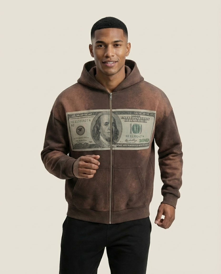Sweats - 100 Dollar Bill Distressed Zip-Up Hoodie
