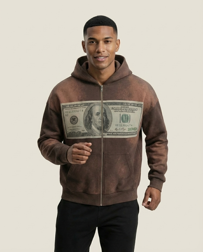 Sweats - 100 Dollar Bill Distressed Zip-Up Hoodie