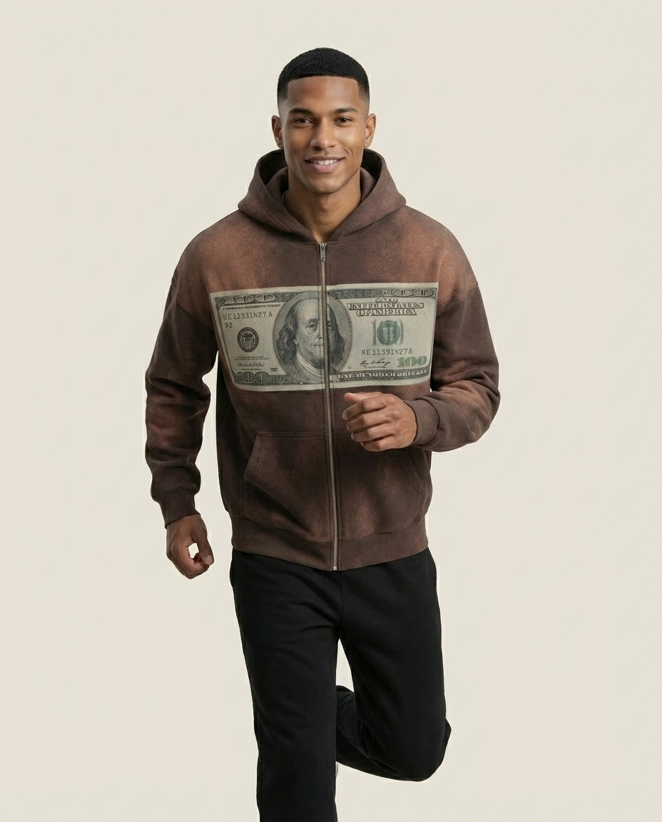 Sweats - 100 Dollar Bill Distressed Zip-Up Hoodie