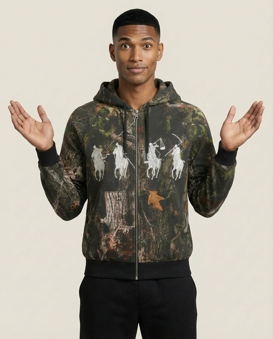 Sweats - Camo Print Graphic Full-Zip Hoodie