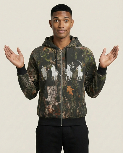 Sweats - Camo Print Graphic Full-Zip Hoodie
