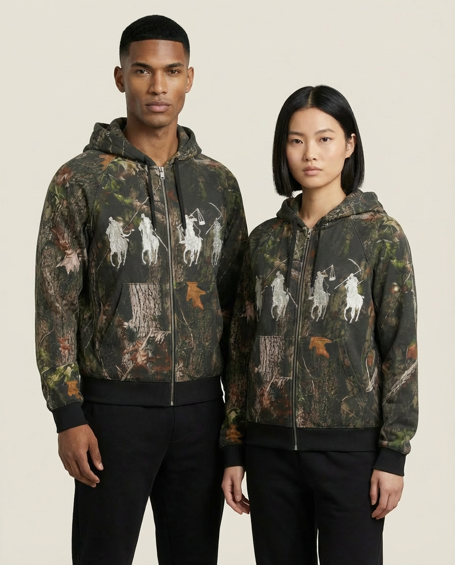 Sweats - Camo Print Graphic Full-Zip Hoodie