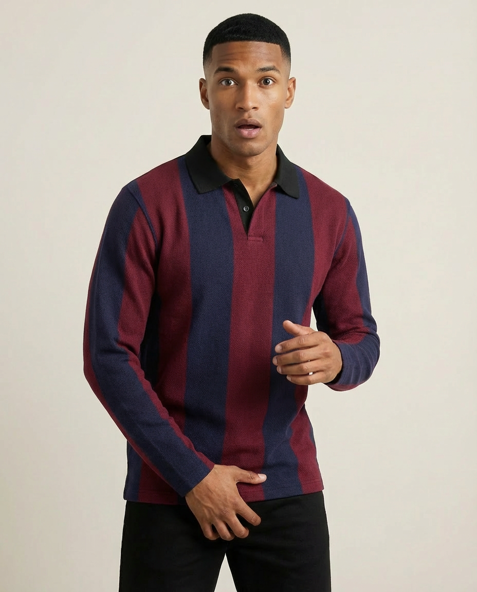 Sweats - Classic Vertical Stripe Polo Sweatshirt