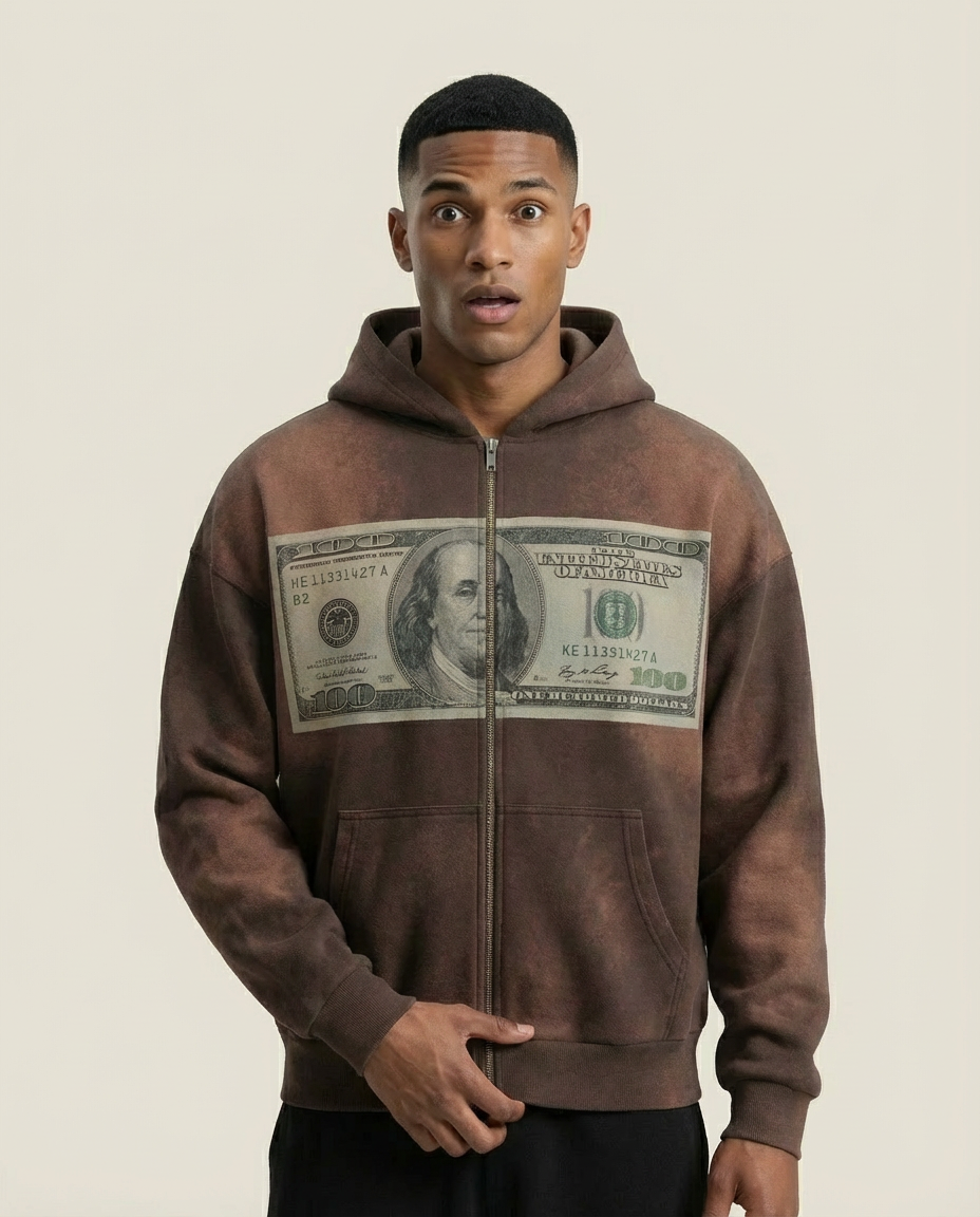 Sweats - 100 Dollar Bill Distressed Zip-Up Hoodie