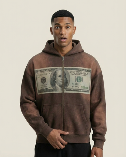 Sweats - 100 Dollar Bill Distressed Zip-Up Hoodie