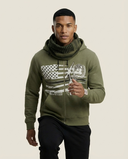Sweats - Graphic Zip-Up Hoodie with Cowl Neck