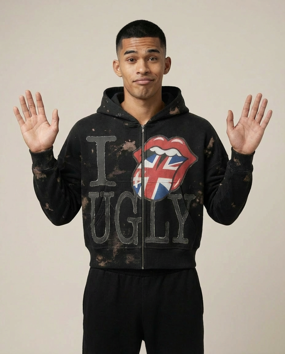 Sweats - Distressed "I Ugly" Full-Zip Hoodie