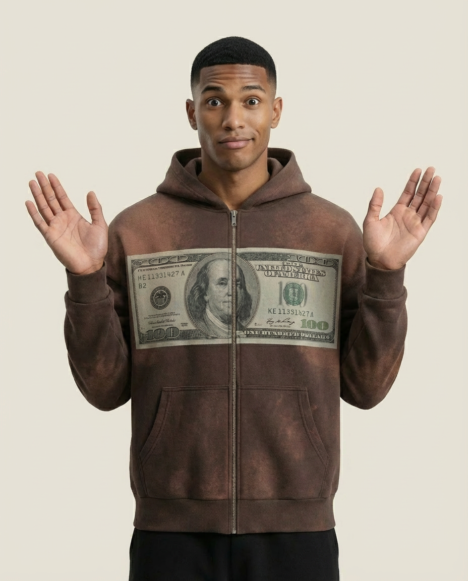Sweats - 100 Dollar Bill Distressed Zip-Up Hoodie