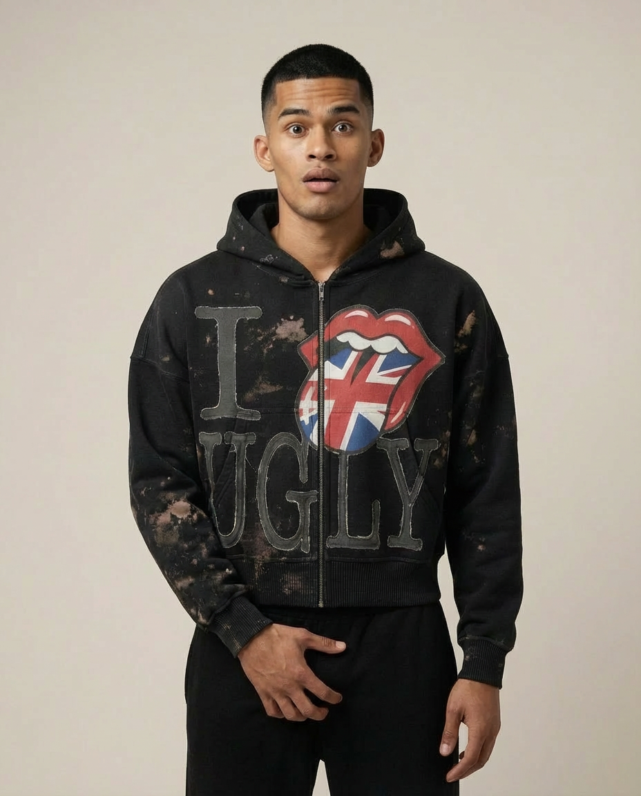 Sweats - Distressed "I Ugly" Full-Zip Hoodie