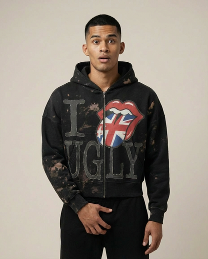 Sweats - Distressed "I Ugly" Full-Zip Hoodie