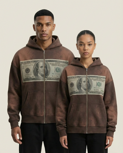 Sweats - 100 Dollar Bill Distressed Zip-Up Hoodie