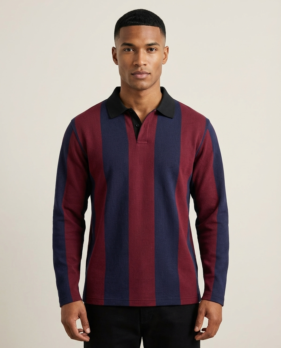 Sweats - Classic Vertical Stripe Polo Sweatshirt