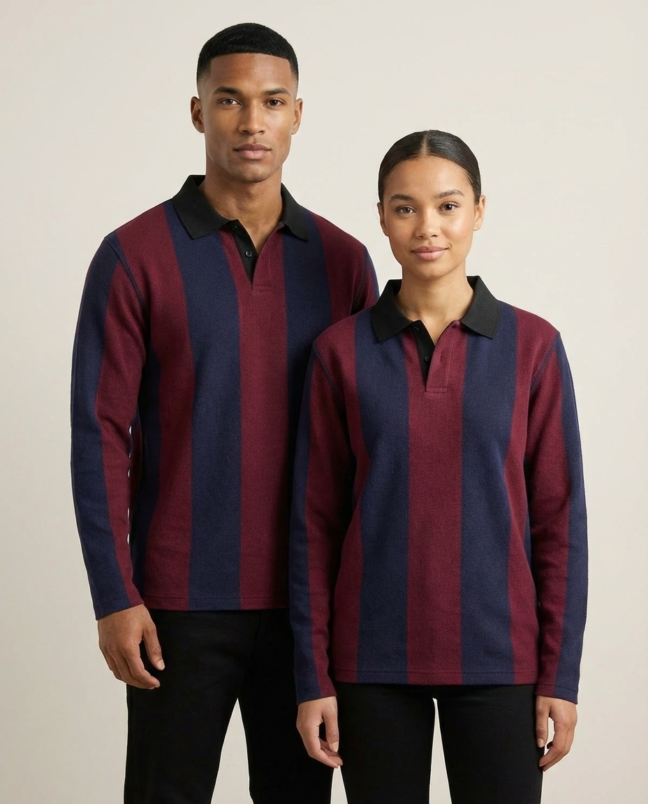 Sweats - Classic Vertical Stripe Polo Sweatshirt