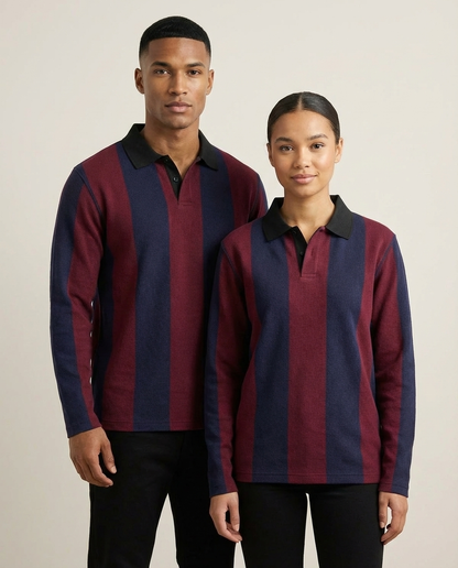 Sweats - Classic Vertical Stripe Polo Sweatshirt