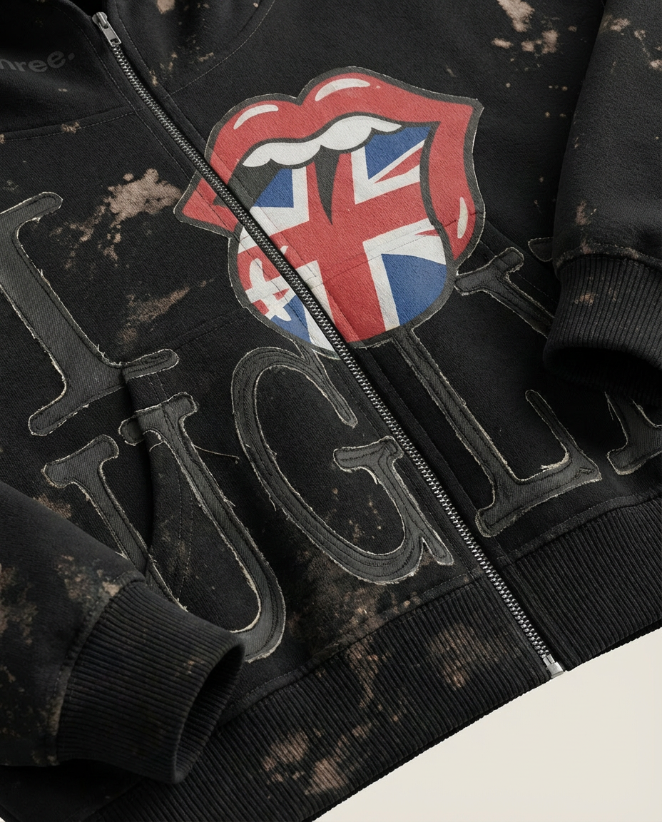 Sweats - Distressed "I Ugly" Full-Zip Hoodie
