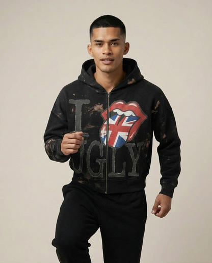 Sweats - Distressed "I Ugly" Full-Zip Hoodie
