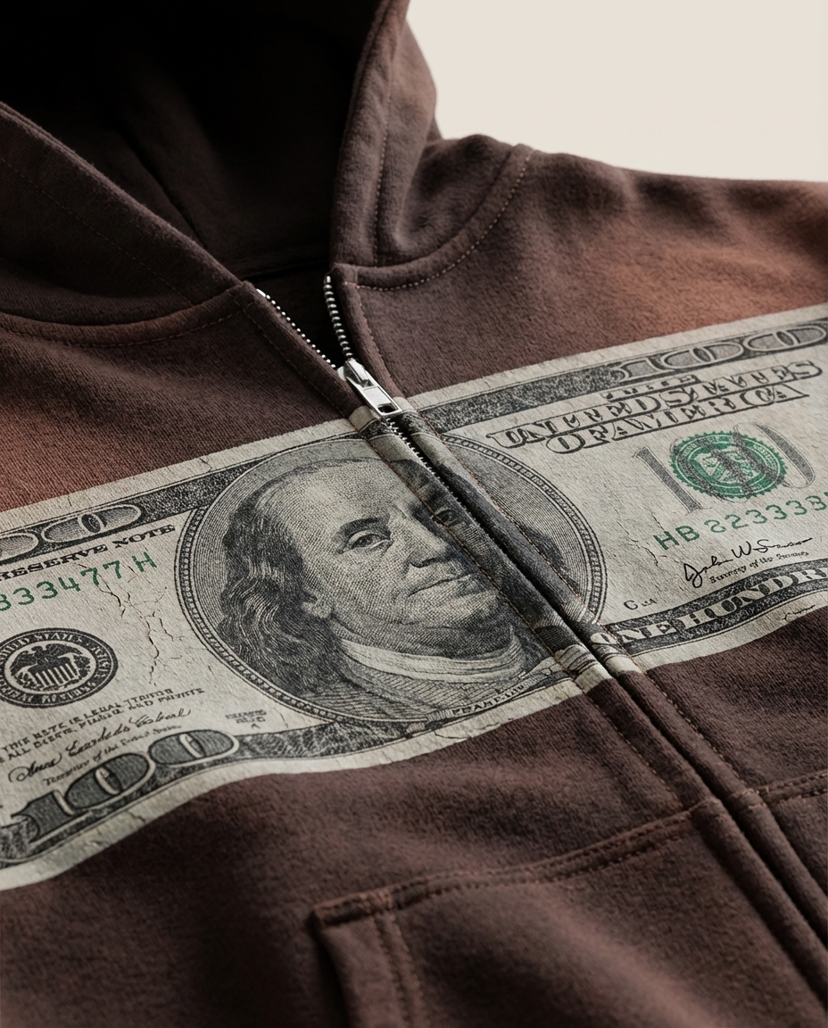 Sweats - 100 Dollar Bill Distressed Zip-Up Hoodie