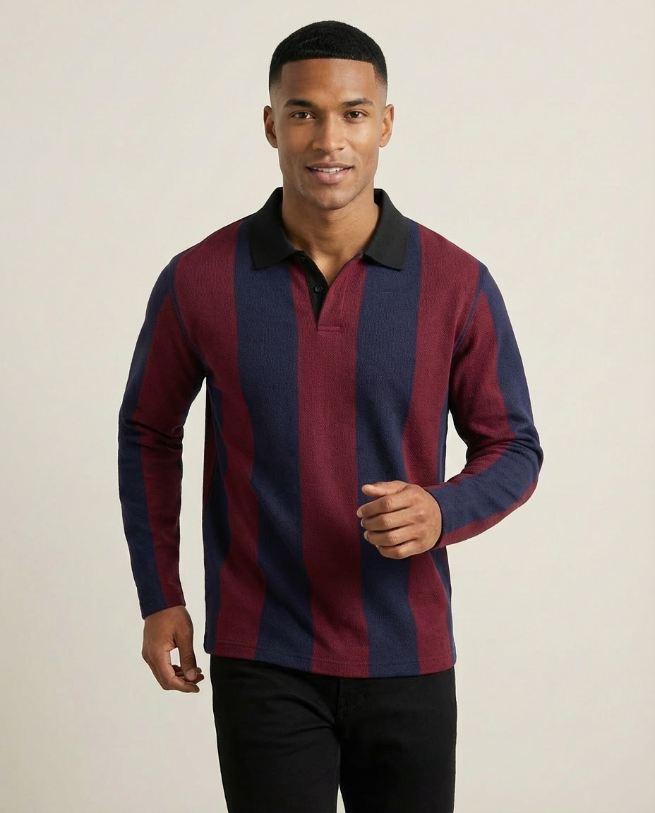 Sweats - Classic Vertical Stripe Polo Sweatshirt