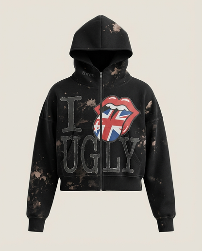 Sweats - Distressed "I Ugly" Full-Zip Hoodie