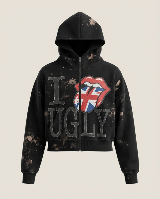 Sweats - Distressed "I Ugly" Full-Zip Hoodie